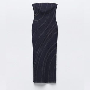 New Zara Topstitched Denim Dress